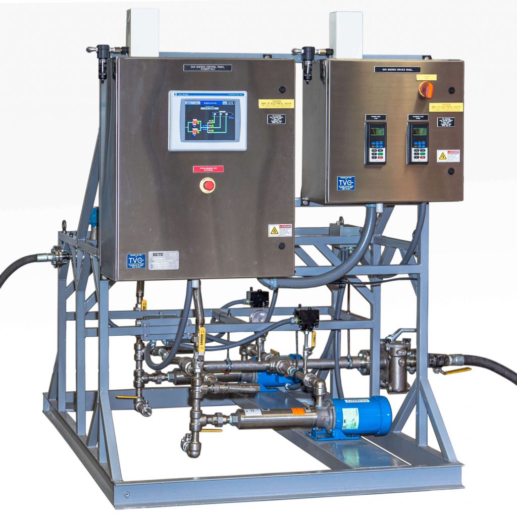 A custom-built gas cooling skid system. Specialized spray technology by BETE.