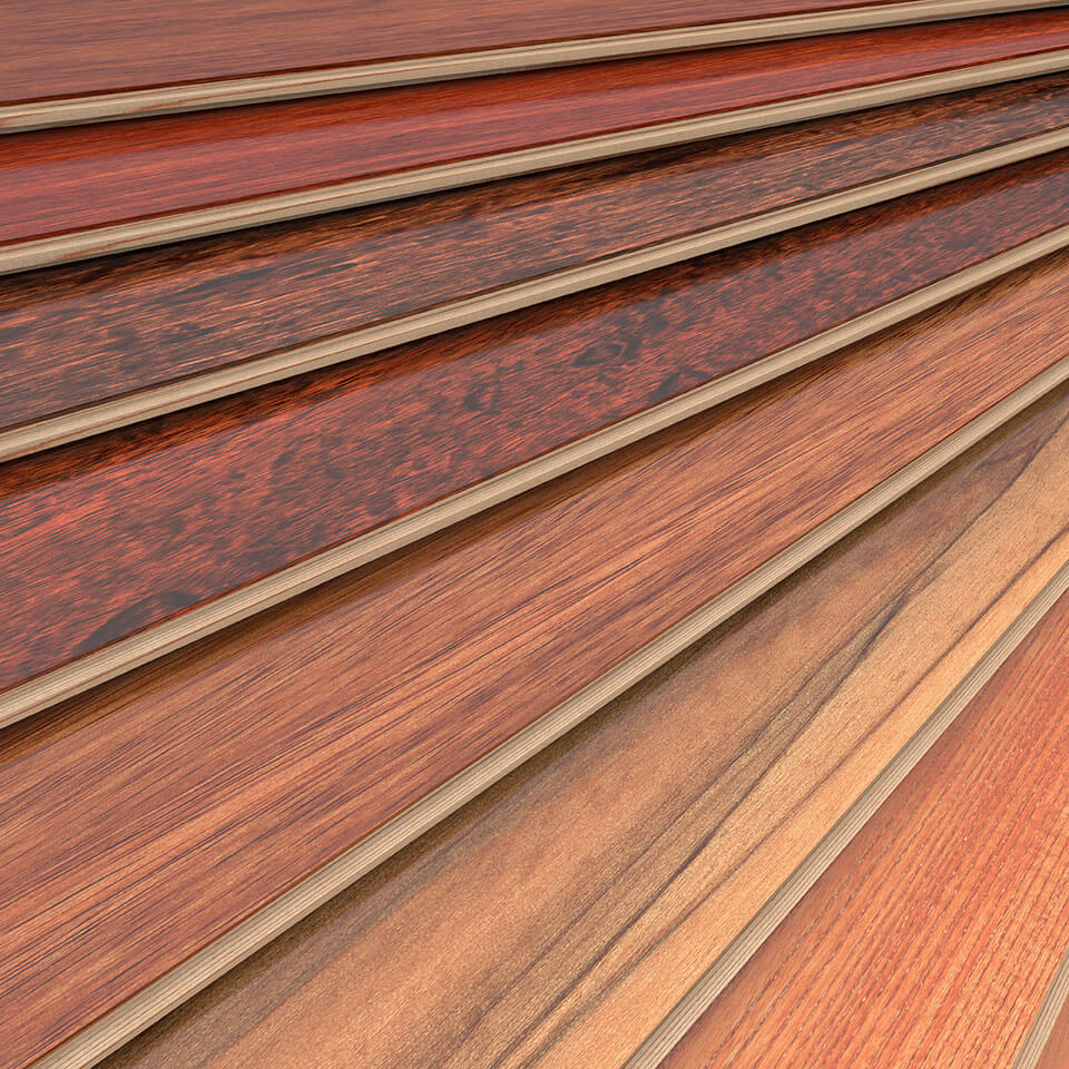 3D rendering of parquet strips in different types of engineered wood